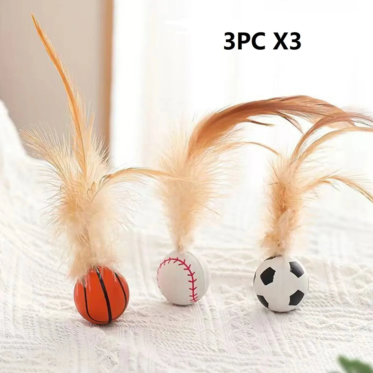 Interactive Cat Feather Ball Toys with Catnip – 3-Pack