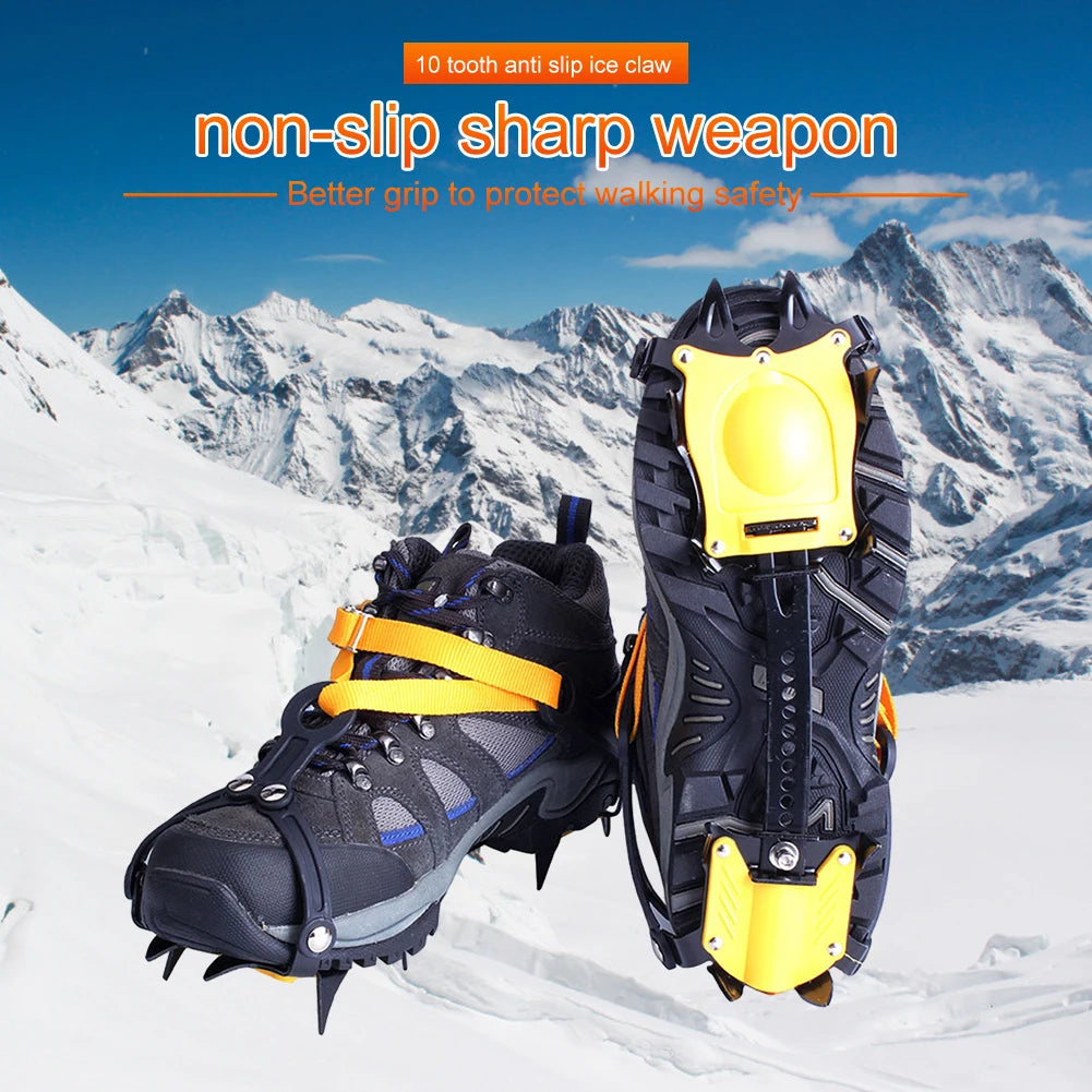 10-Tooth Steel Ice Crampons | Anti-Slip Snow Grips + Bag