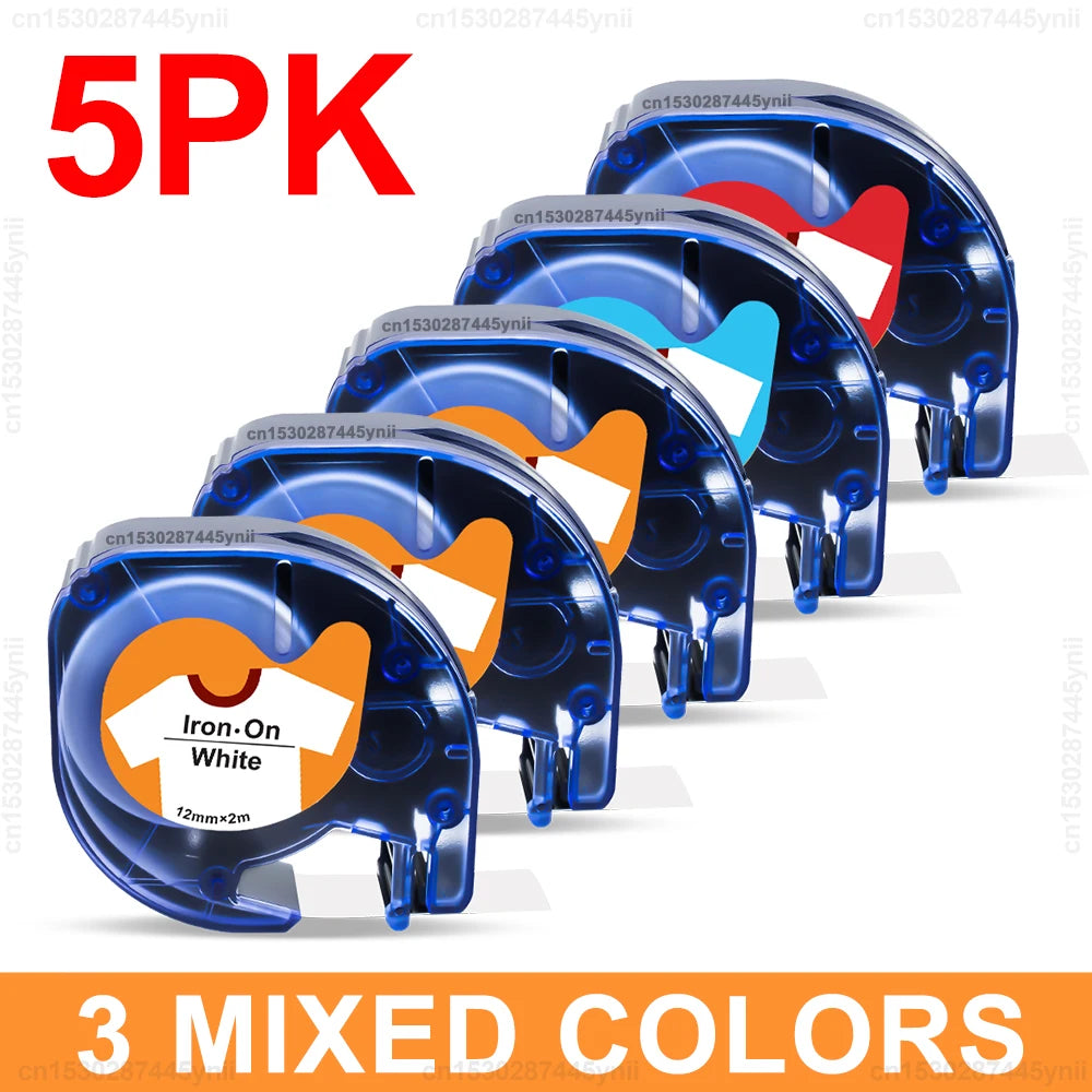 Labelwell 12mm Fabric Iron-On Label Tape for Dymo LetraTag 3/5 Pack
