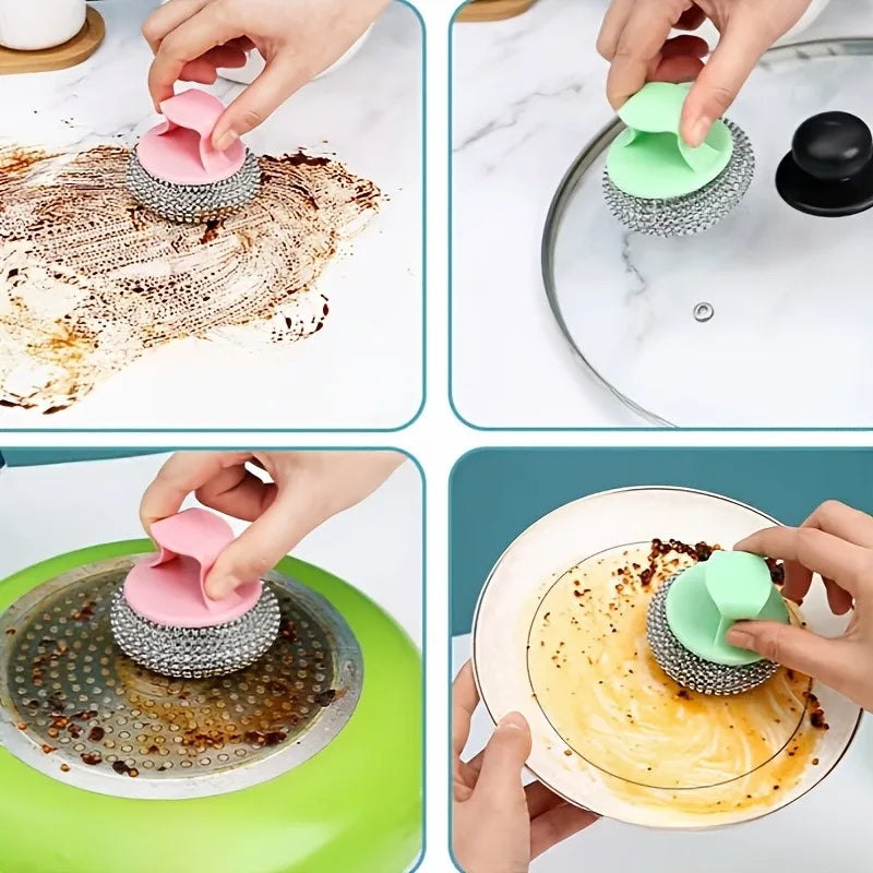 2-Pack Stainless Steel Wire Cleaning Balls with Sponge Handles