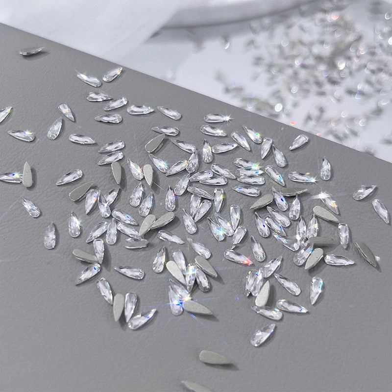 100Pcs Horse Eye Zircon Nail Rhinestones Clear 3D Flatback Gems