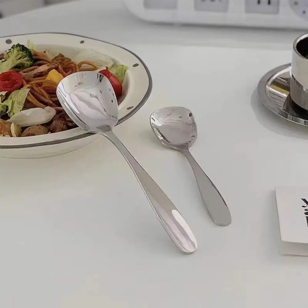 2-Pack Stainless Steel Square Spoons – Mirror Polish Long Handle