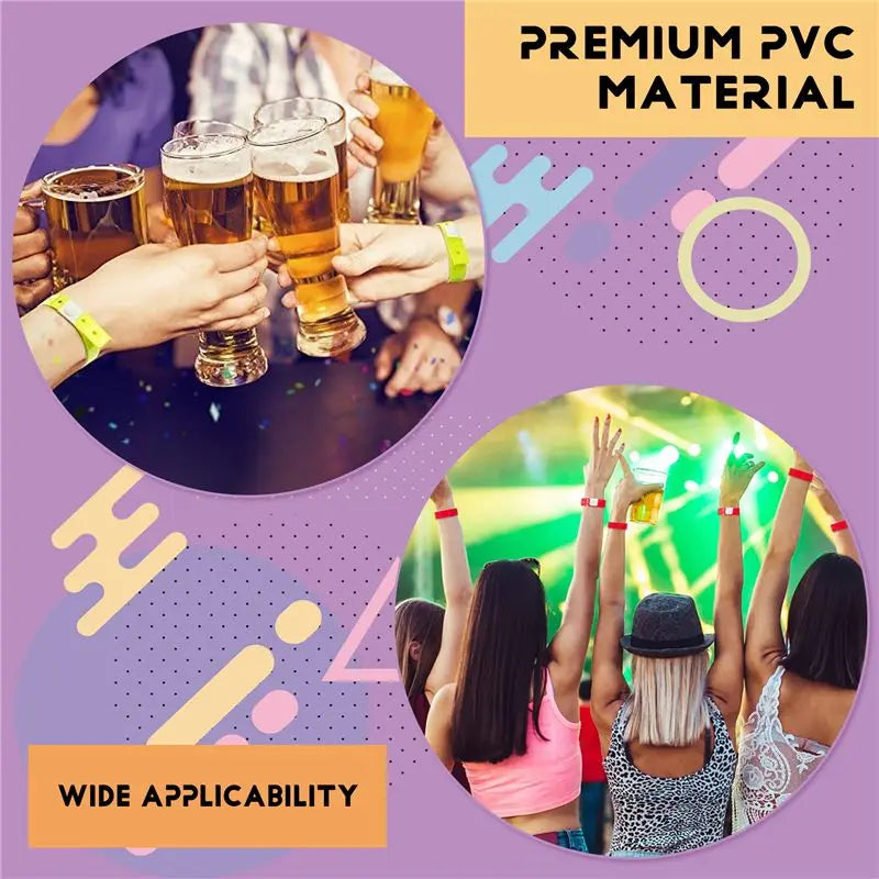 100-Pack Colorful PVC Event Wristbands – 5 Colors for Parties