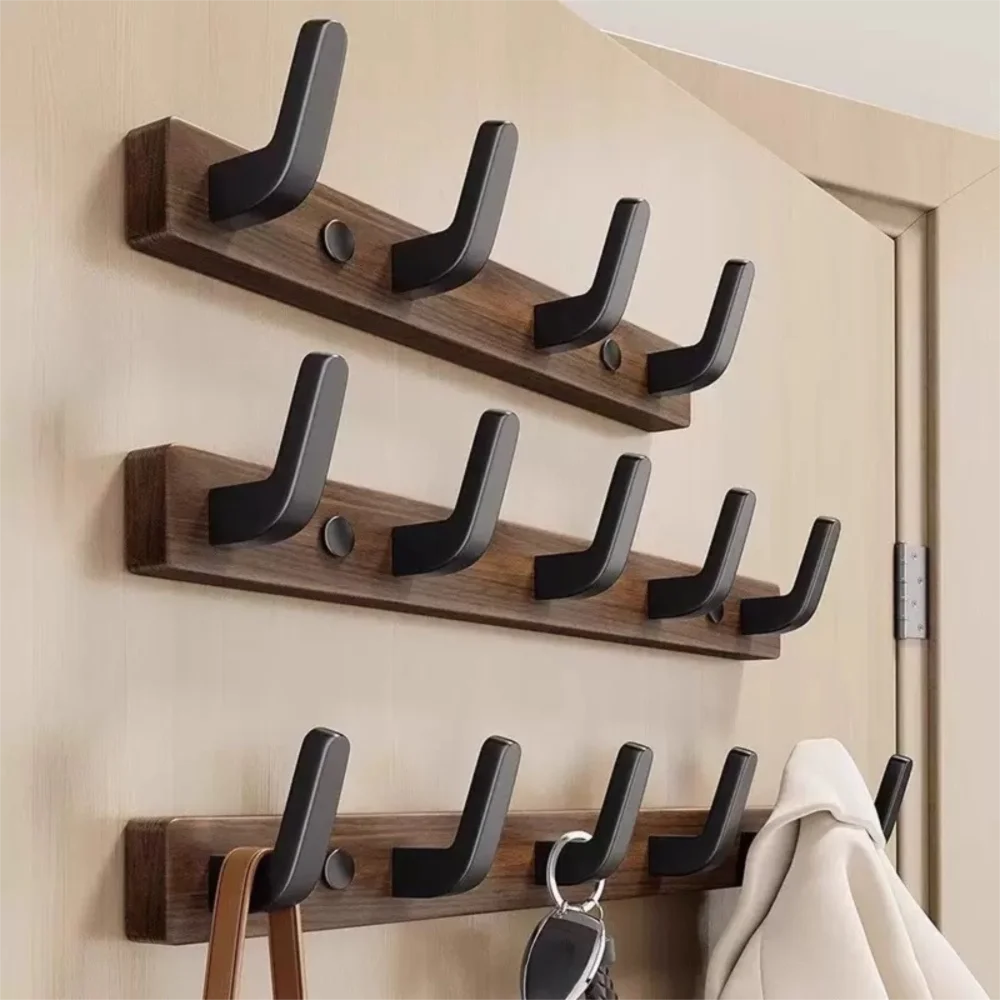 Wall Mounted Walnut Wood Clothes Hook – No Drill Entryway Organizer