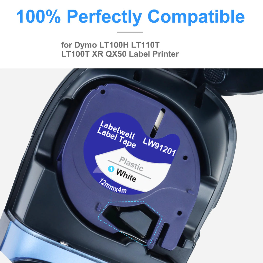 Labelwell 12mm LT Tape for Dymo LetraTag 91201 91202 12267 – 2/5/10 Pack