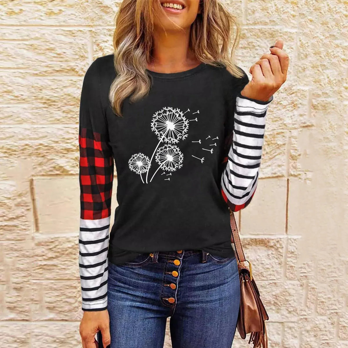 Women's Striped Plaid Long Sleeve Casual Blouse Top