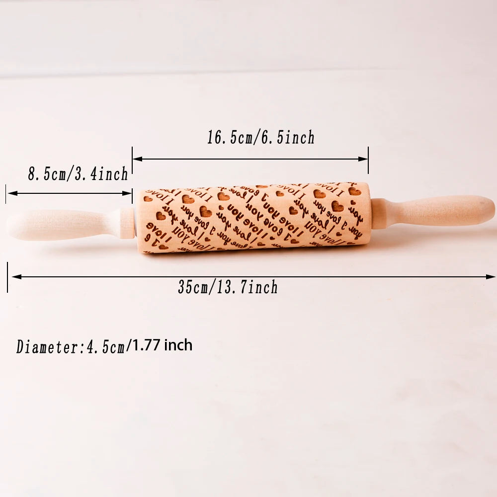 Wooden Embossed Rolling Pin – Love Heart 3D Cookie Mold | Arjmide