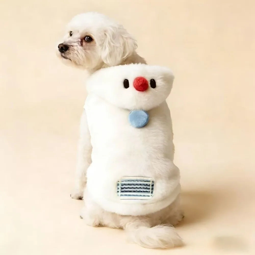 Windproof Flannel Dog Vest Coat with Cute Snowman Hat