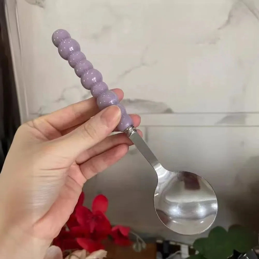 Pearl Handle Dessert Spoon – Long Stirring Spoon, 5 Colors