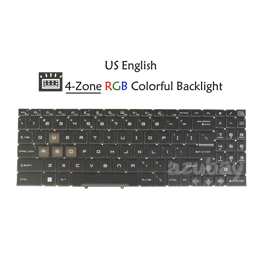 AZUBAY MSI Katana 17 A15 A17 AI Keyboard 4-Zone RGB US Layout