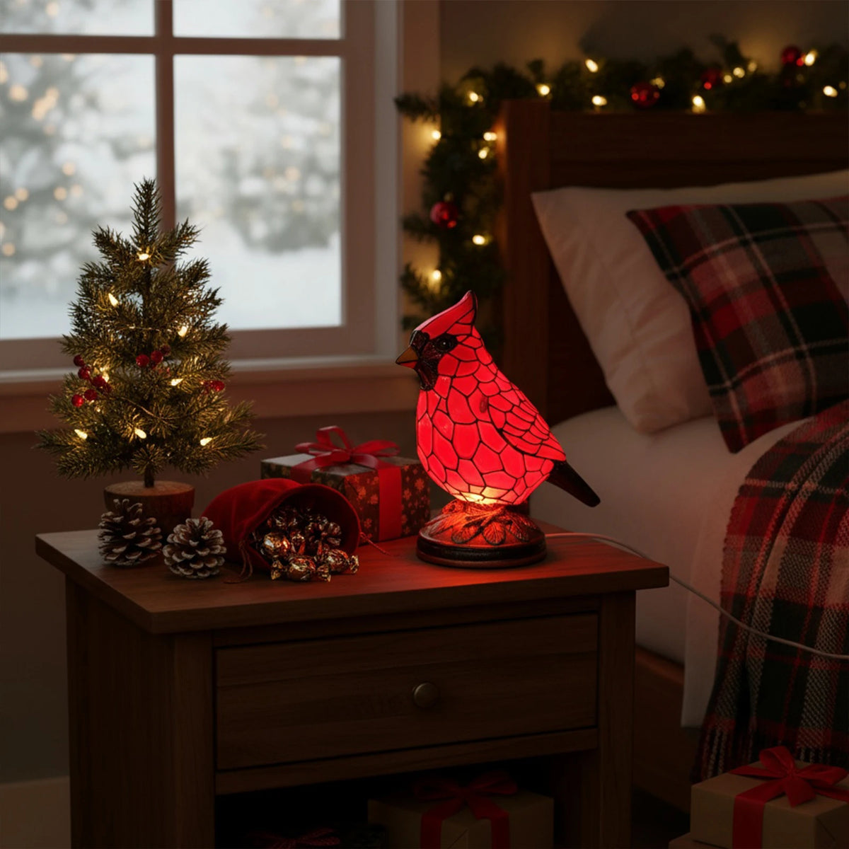 Red Cardinal Bird Table Lamp – Decorative Resin Night Light