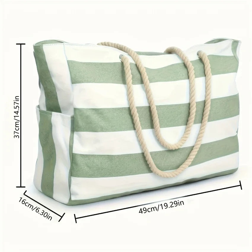 VIBE Striped Beach Tote Bag – Waterproof Foldable Shoulder Bag