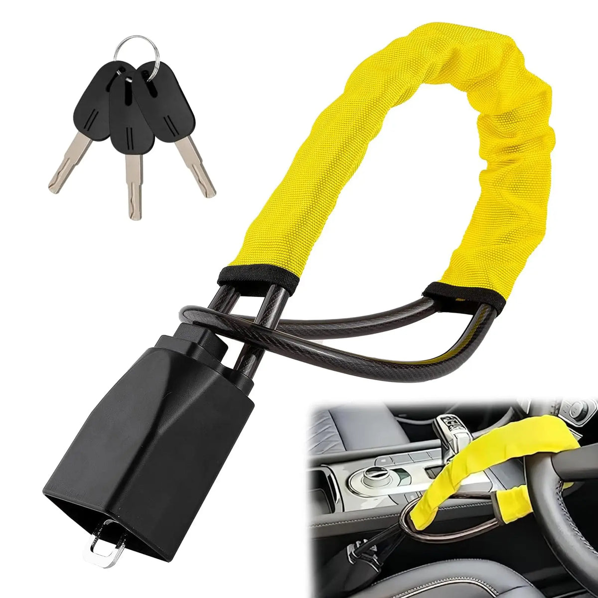 Universal Car Steering Wheel Lock & Steel Cable Anti-Theft Set