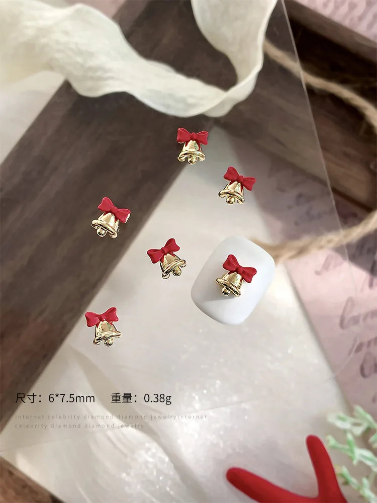 10pc 3D Christmas Bell Nail Charms – Gold & Silver Alloy DIY