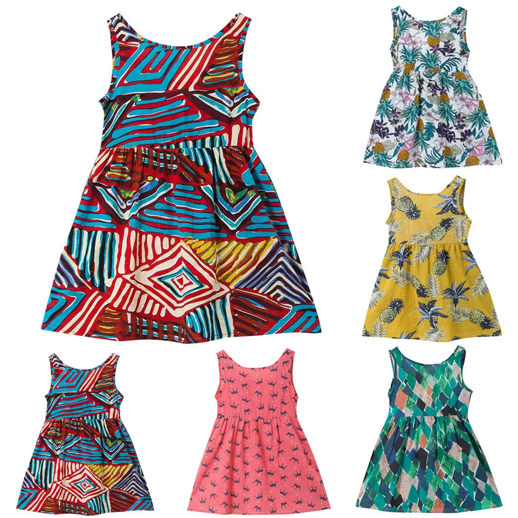 Girls Colorful Printed Sleeveless Sundress – A-Line Summer Dress