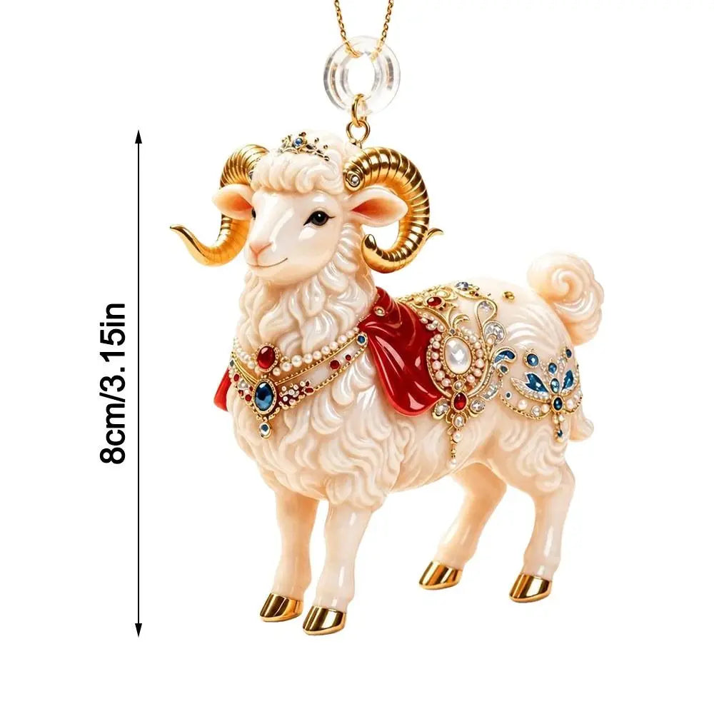 Acrylic Rhinestone Goat Hanging Ornament – Zodiac Pendant
