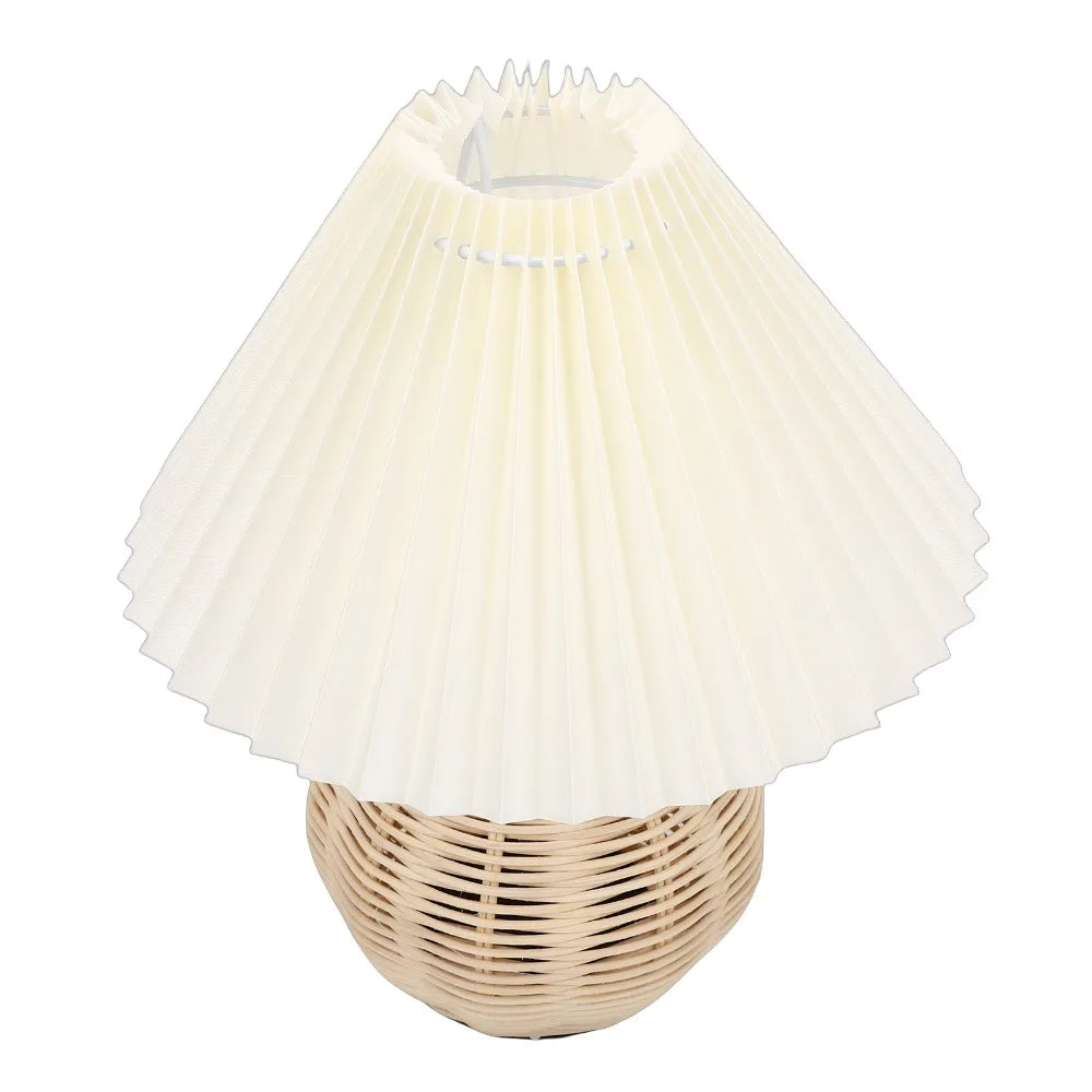 Pleated Fabric Table Lamp – Rattan Base, 3 Color Temps