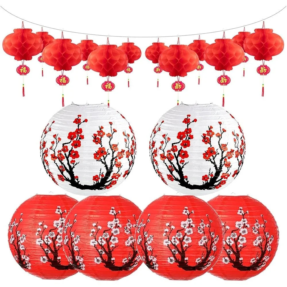 Round Chinese Paper Lantern Set – Cherry Blossom Decor