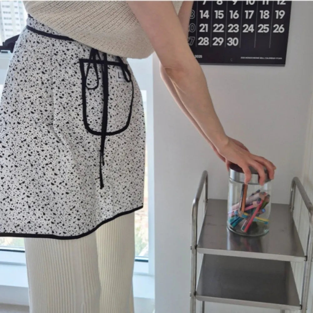 Striped Cotton Waist Apron with Pocket & Tie-Belt | Kitchen Half Apron