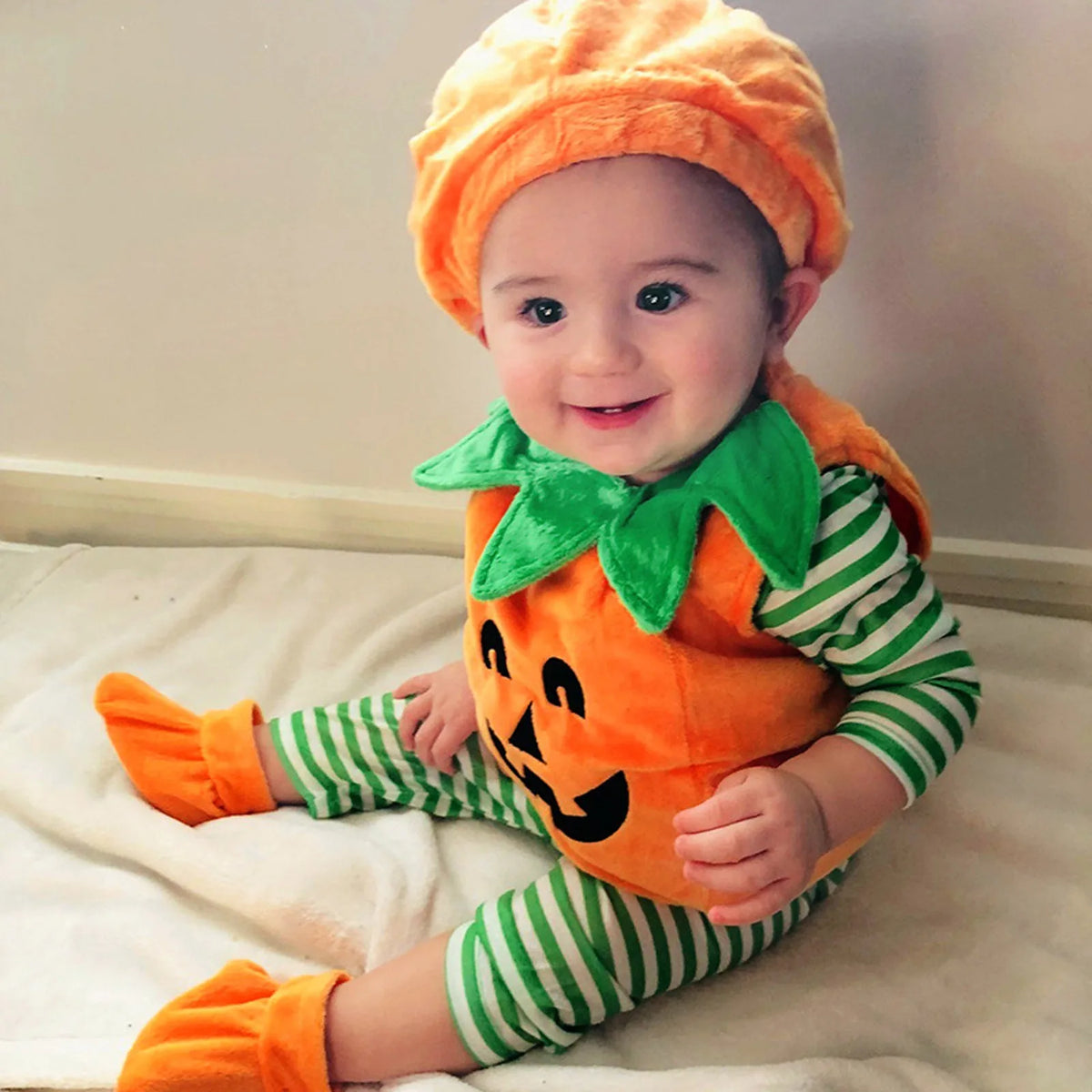 Baby Halloween Pumpkin Costume – Romper, Hat & Socks Set