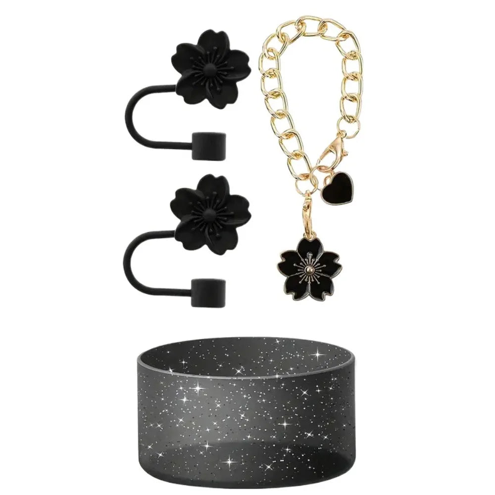 4-Piece Silicone Cup Boot & Straw Cover Set – Cherry Blossom
