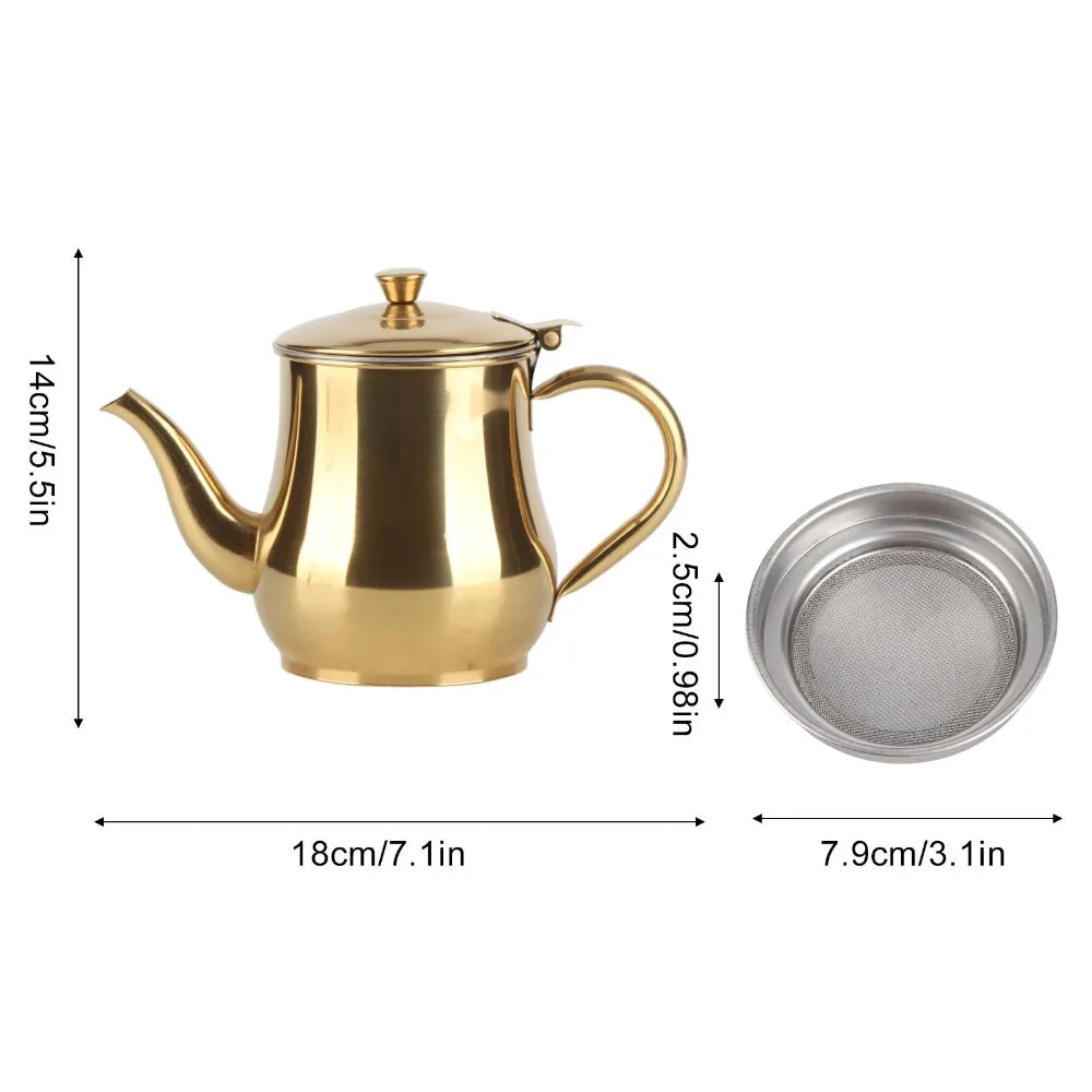 500ml Stainless Steel Tea Kettle with Mesh Filter – Gold