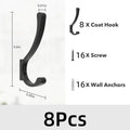 Heavy Duty Wall Mount Coat Hooks – Black Aluminum Set of 8