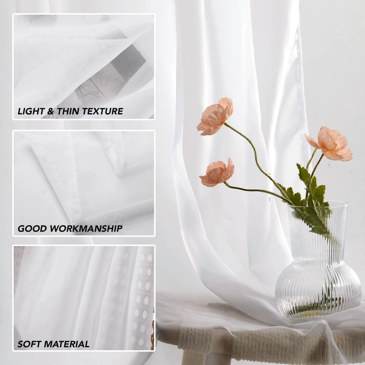 White Sheer Voile Curtain Panel – Chiffon Window Drape