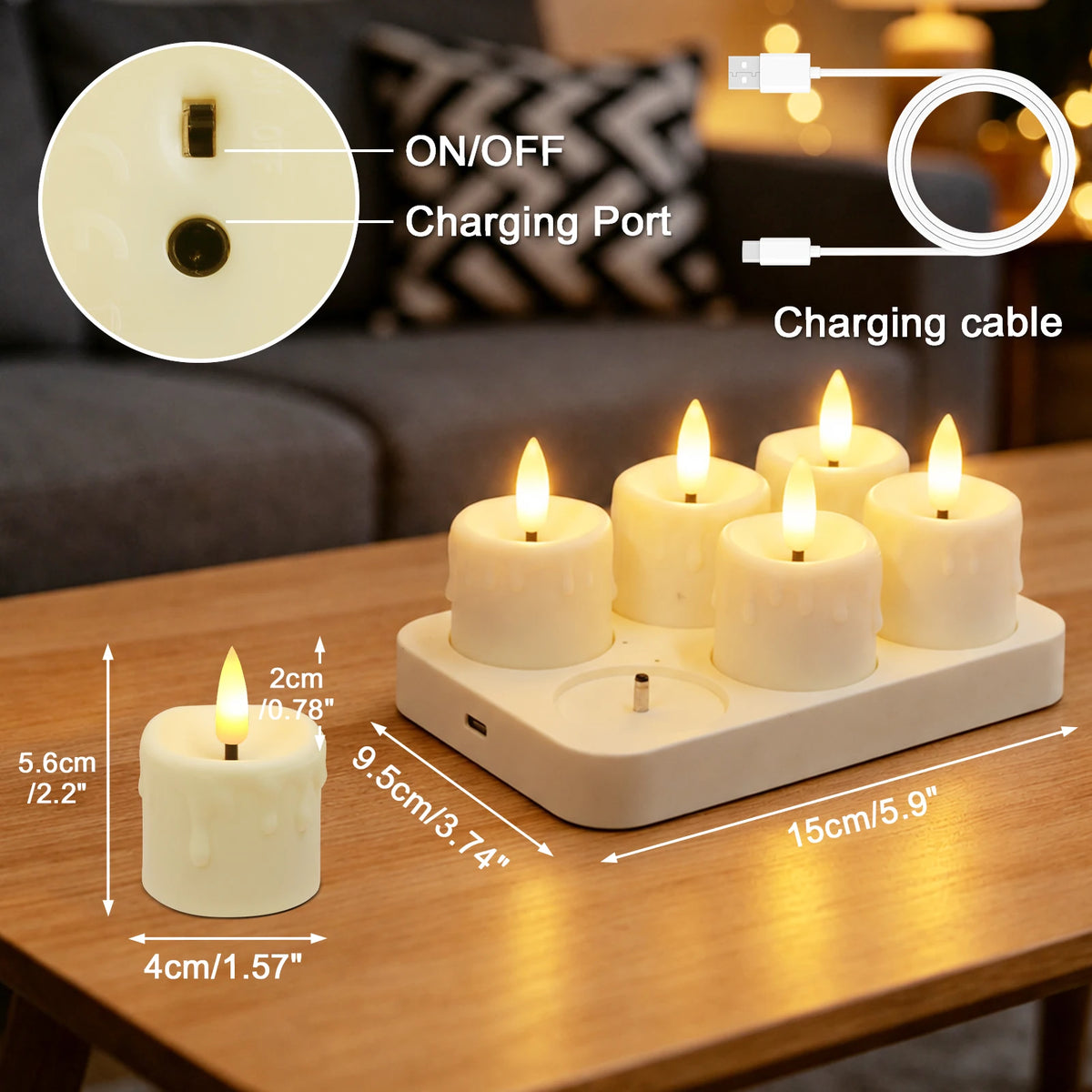 Rechargeable Flameless LED Tea Light Candles with Remote & Timer