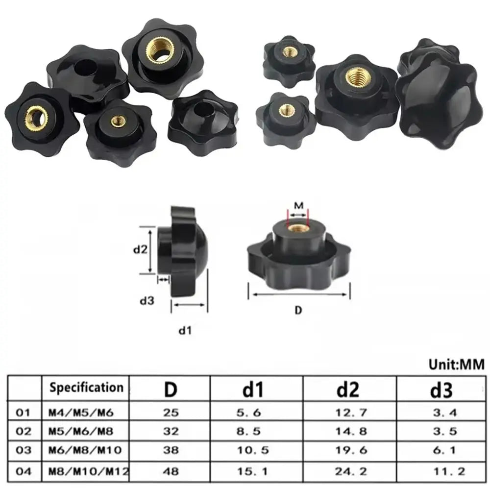 10Pcs Black Thumb Knob Nuts M4–M12 Hand Tighten Clamping Knob