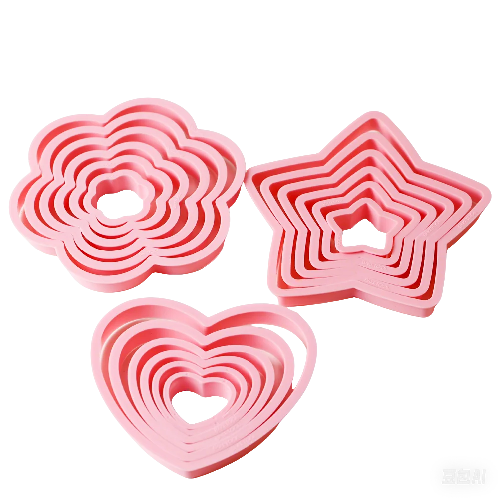 Pink Heart Star Flower Cookie Cutter Molds – Baking Set