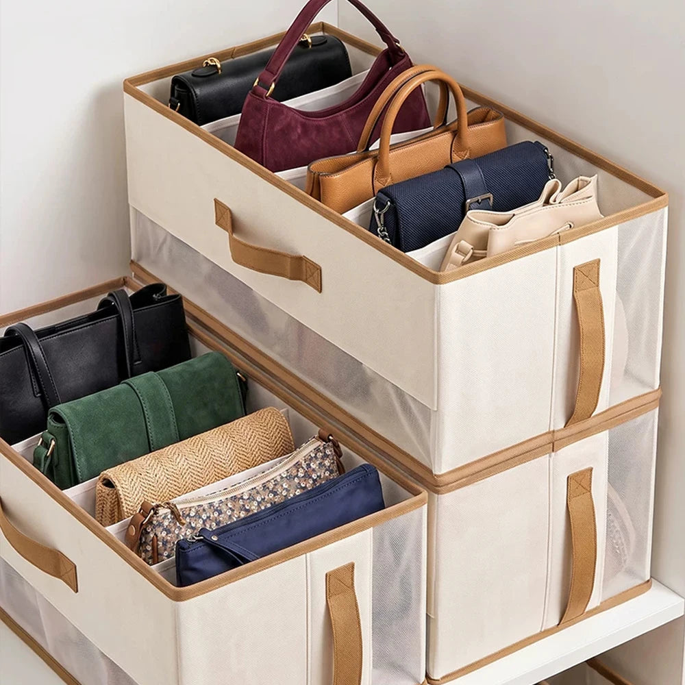 Foldable Handbag Purse Storage Box with Handles – Wardrobe Organizer