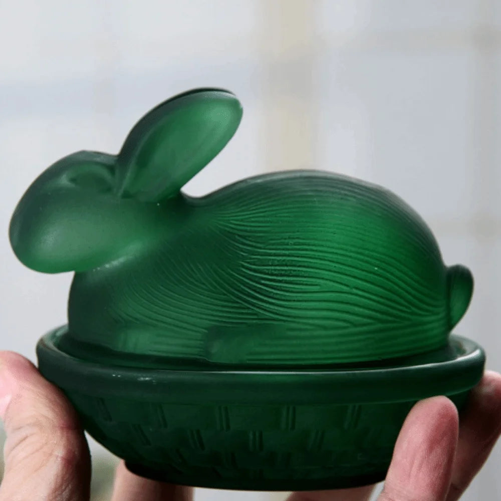 Rabbit-Shaped Crystal Glass Candy Dish with Lid – Easter Décor