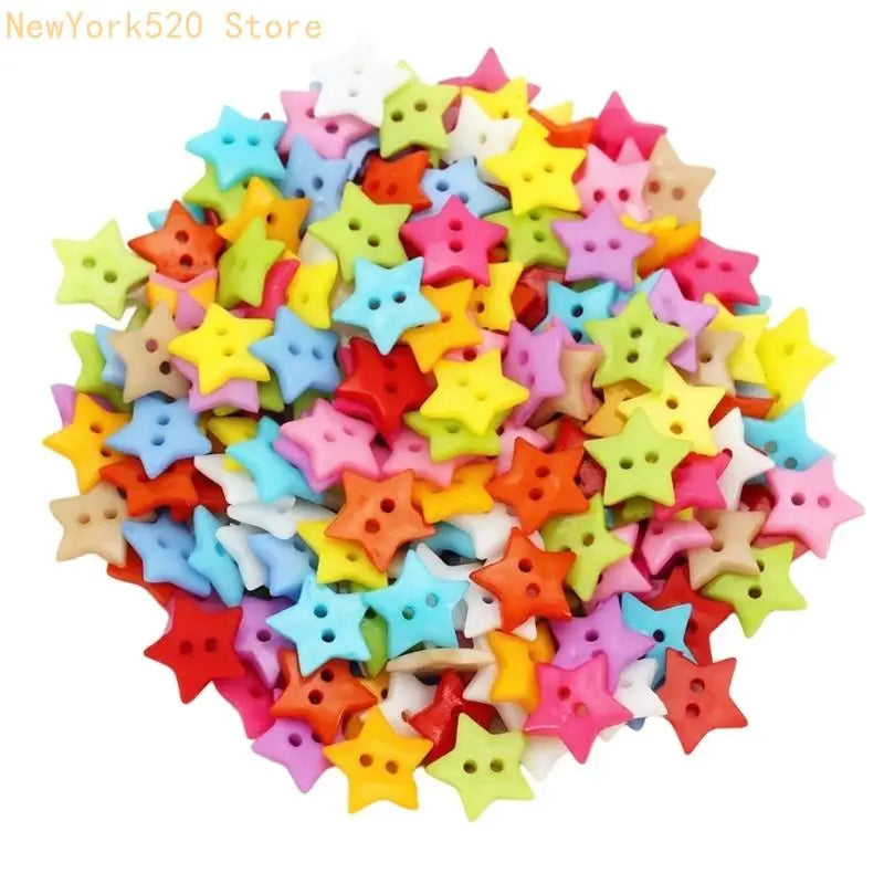 200Pcs Colorful Star Plastic Buttons 2-Hole for Sewing & Crafts