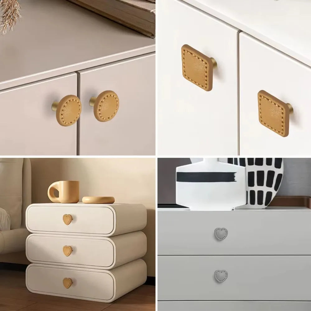 Zinc Alloy Leather Drawer Handle | Single Hole Cabinet Knob