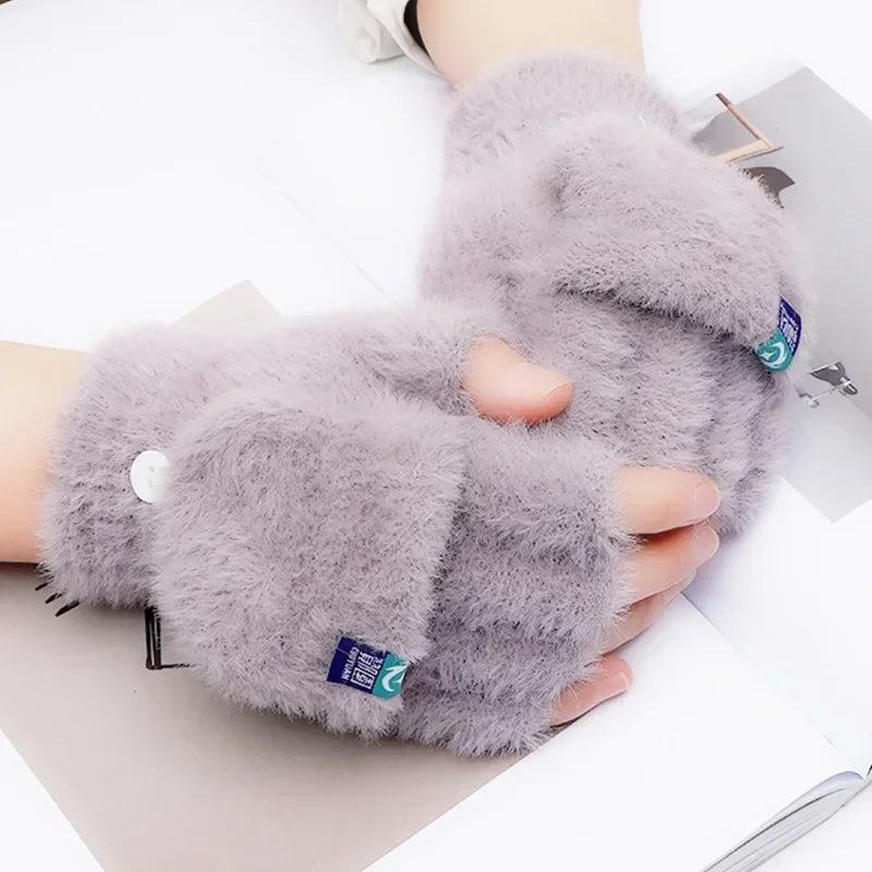 Women's Half Finger Touchscreen Winter Gloves – Plush Warm