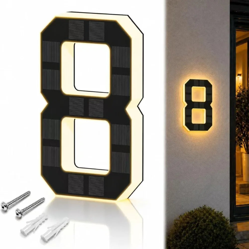 Solar LED House Numbers 6.7" IP44 Waterproof – Auto Night Light