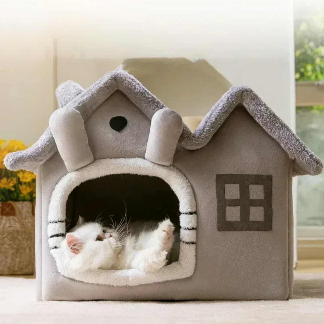 Foldable Pet Cave Bed – Warm Cotton Kennel for Dogs & Cats