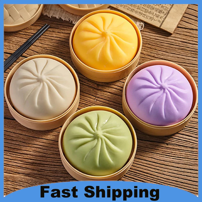 Dumpling Squishy Stress Ball Fidget Toy with Steamer Design
