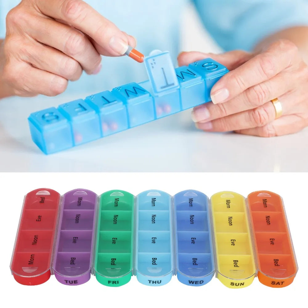 28-Grid Weekly Pill Organizer 4x Daily with Travel Bag
