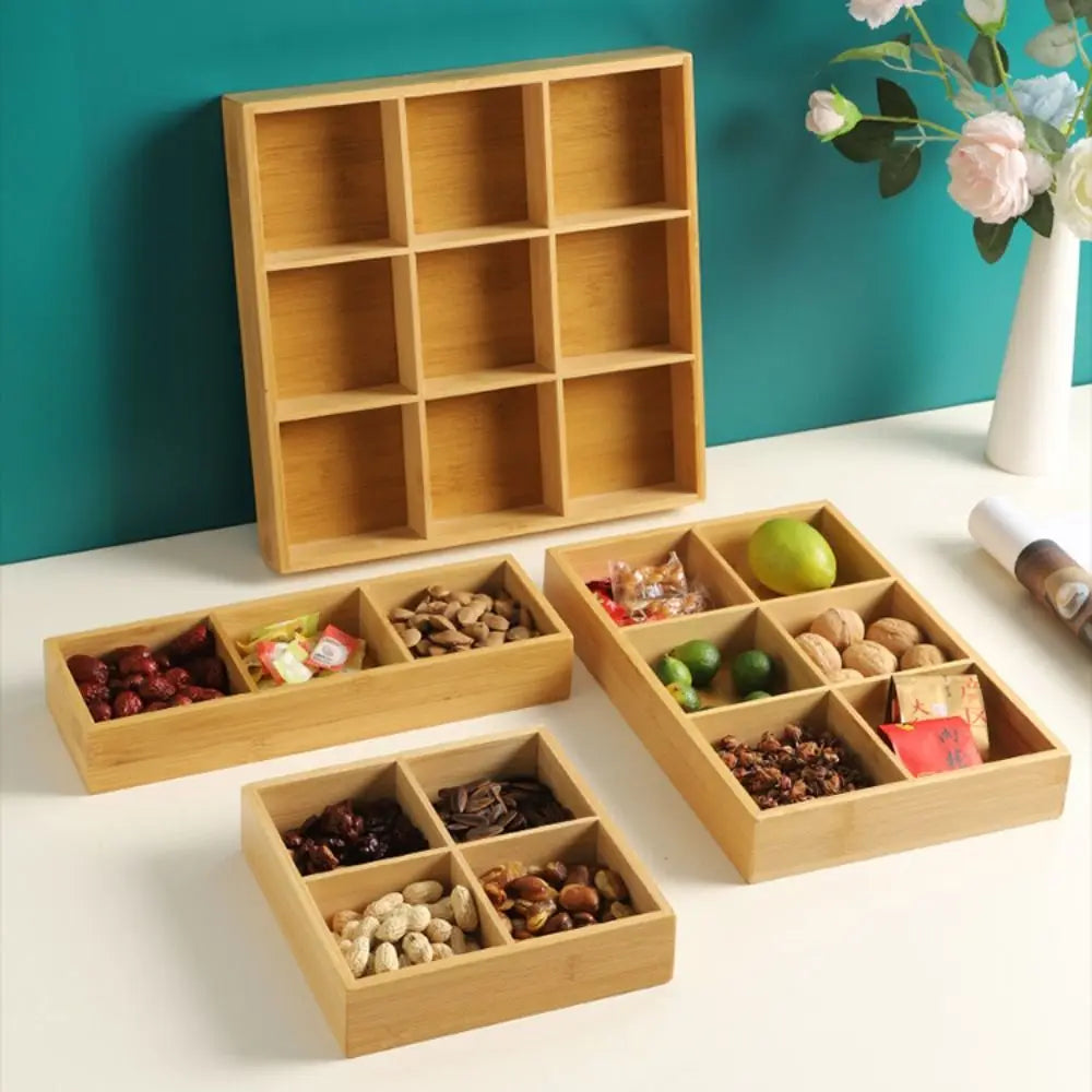 Wood Multi-Grid Desktop Organizer & Succulent Flowerpot Tray