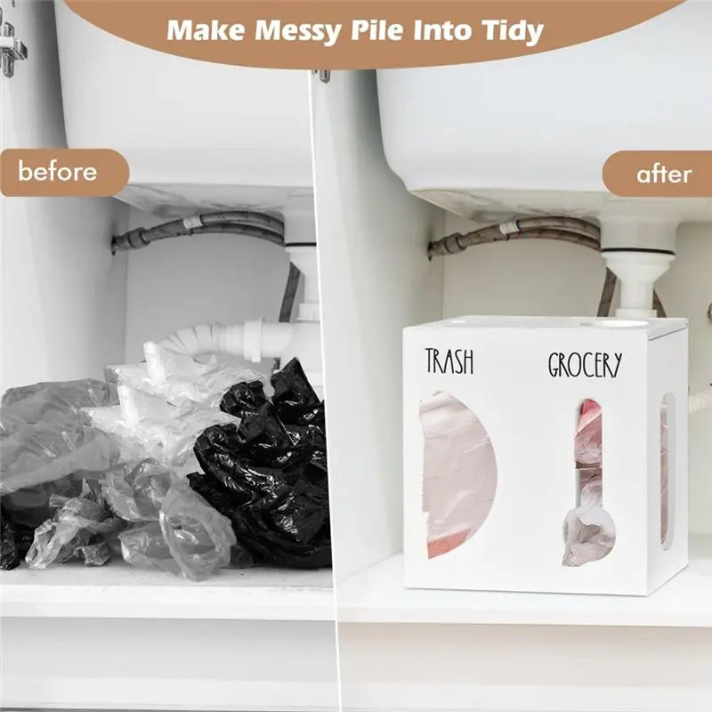 2-in-1 Wood Trash Bag & Grocery Bag Dispenser Wall Mount