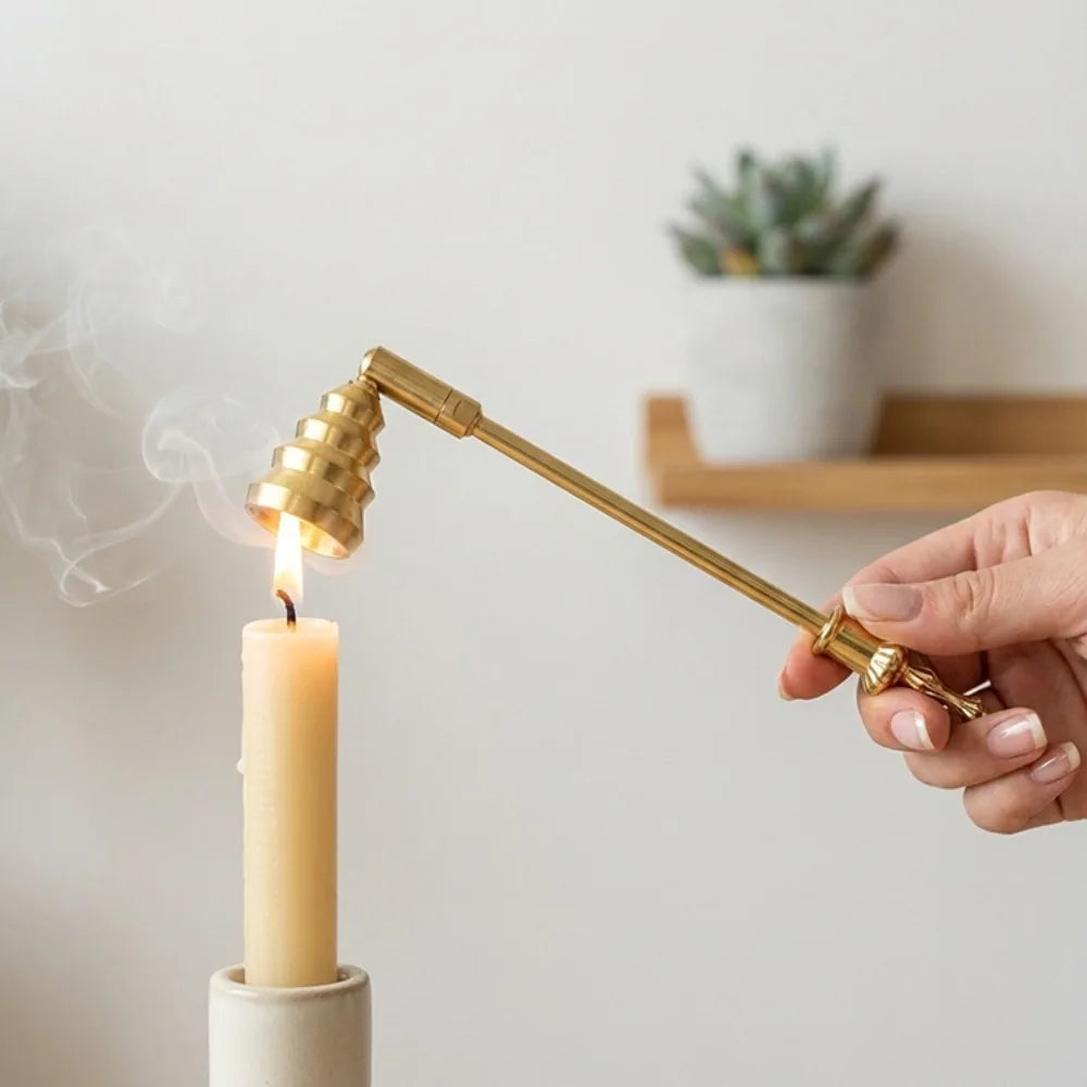 Bell-Shaped Gold Metal Candle Snuffer – Long Handle Elegant