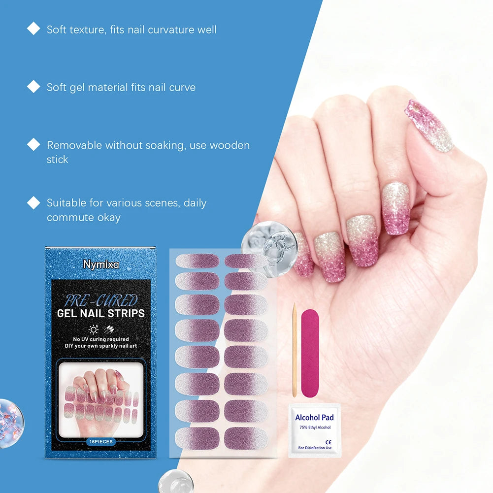 Iridescent Semi Cured Gel Nail Strips – DIY Manicure Kit