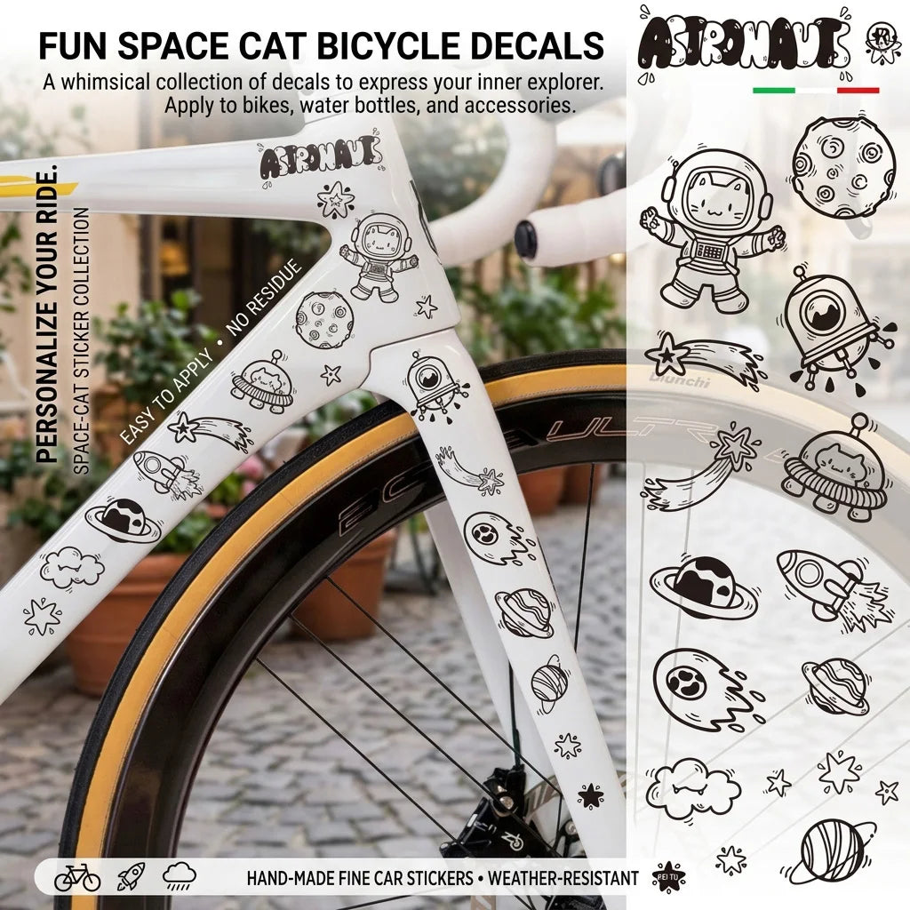 Waterproof Bike Down Tube Sticker – Astronaut Cat Pattern