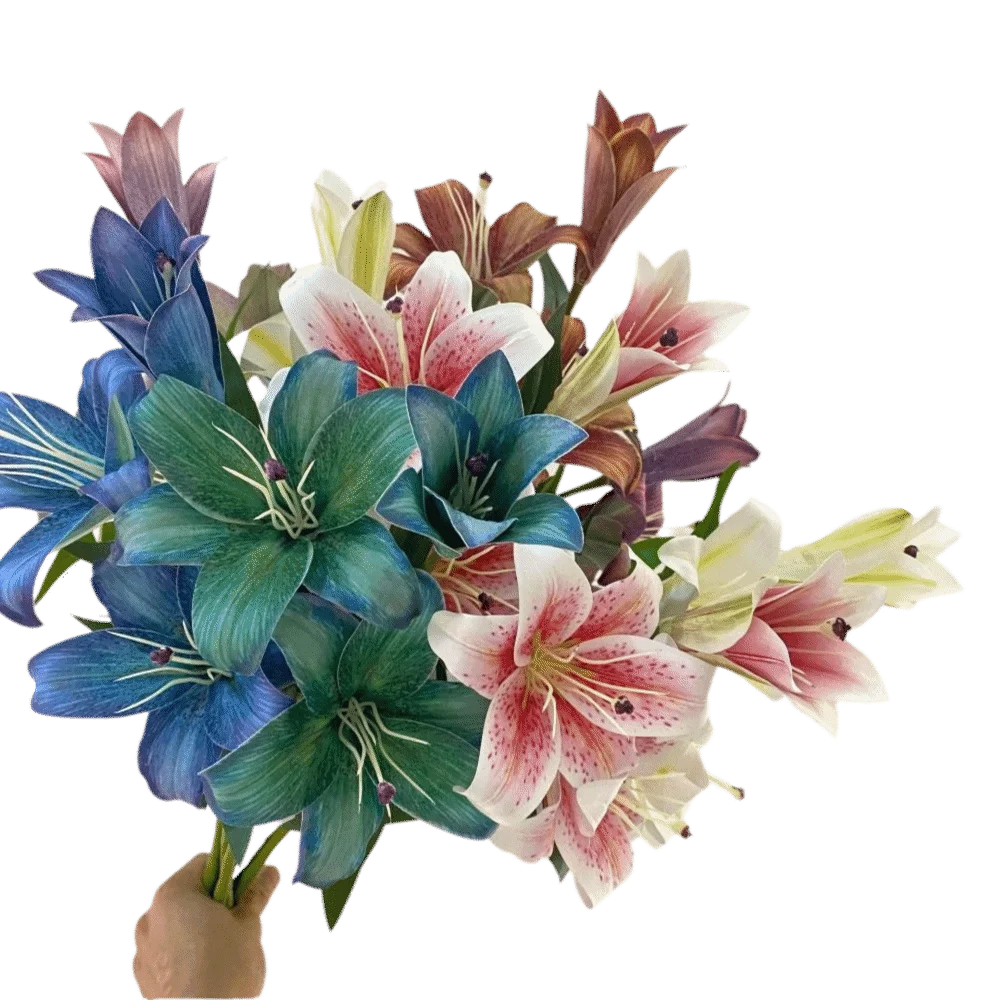 Artificial Silk Lily Bouquet 3 Heads | Oil Painting Style 73cm