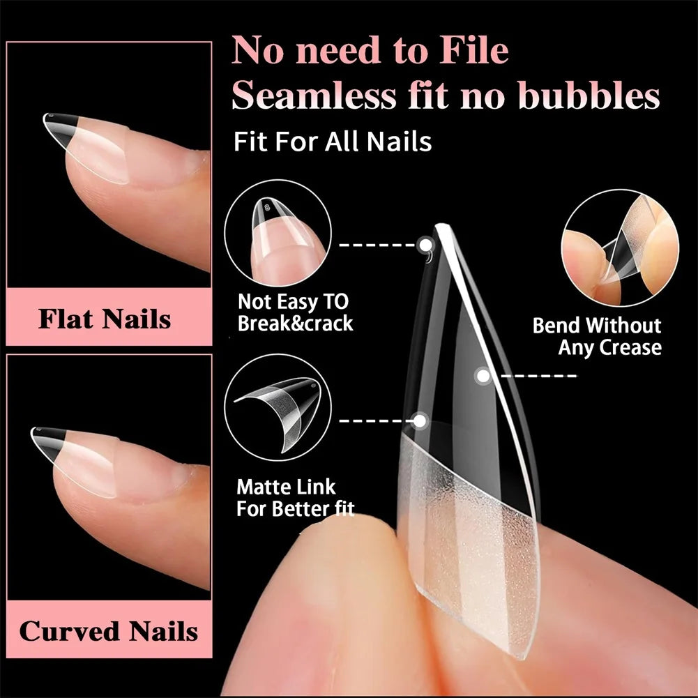 600pcs Short Soft Gel Nail Tips Pre-Etched Full Cover 12 Sizes