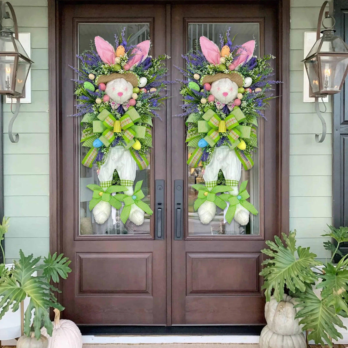 Easter Egg Wreath with Bow Ribbon – 18" Handmade Door Decor