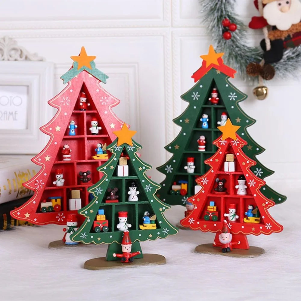 Wooden Christmas Tree Tabletop Decoration with Base