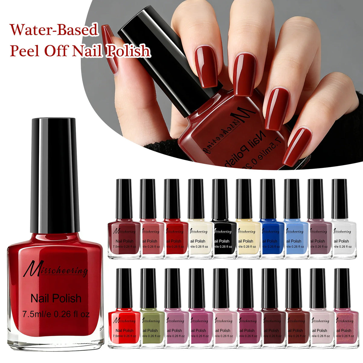 Misscheering 20 Colors Peel-Off Nail Polish – Glitter & Nude